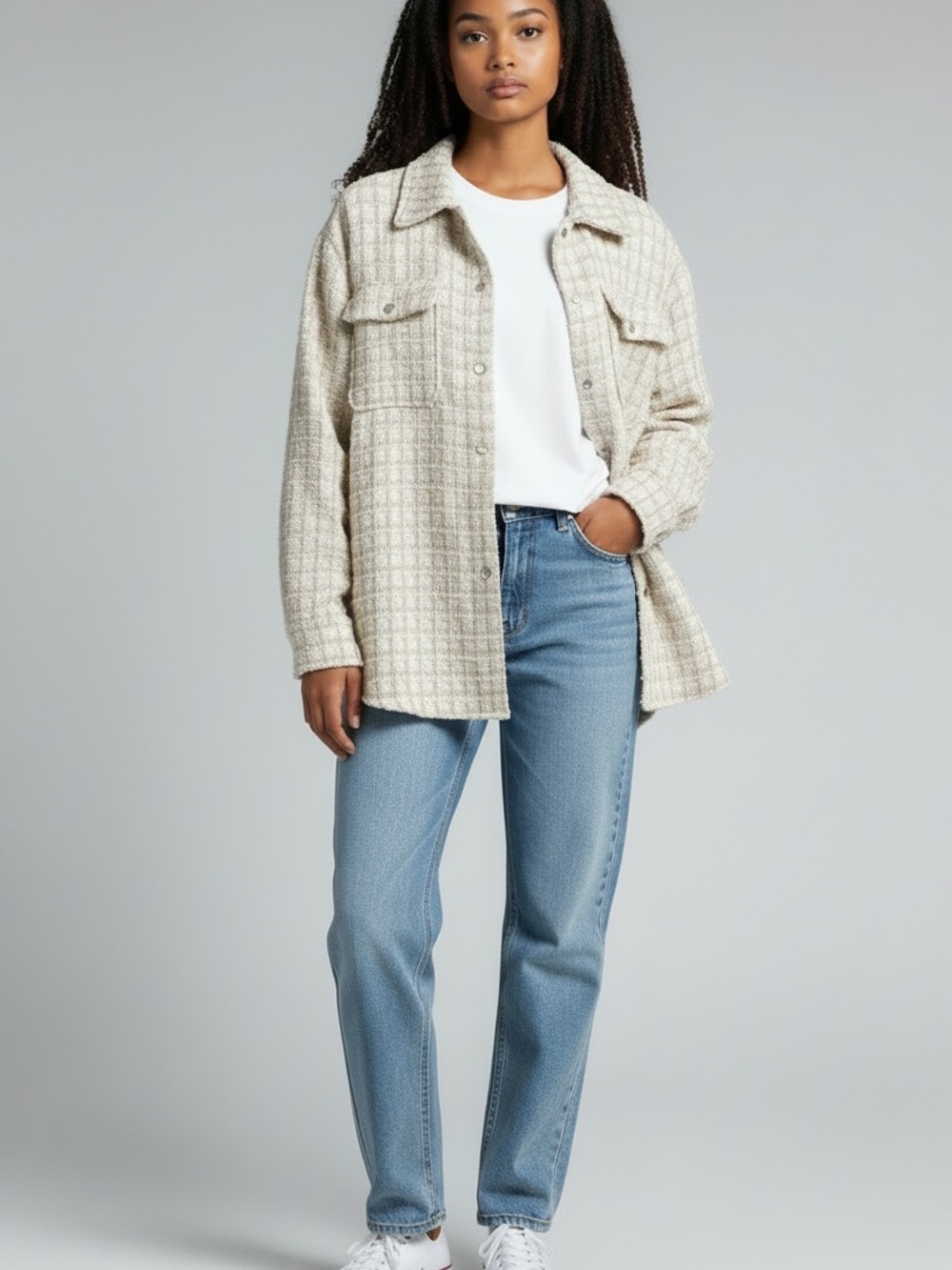 BB Dakota Cream Bouclé Button-Front Shacket